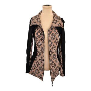 Tonia Debellis Light Brown Black Patterned Zip Sweater Sz M